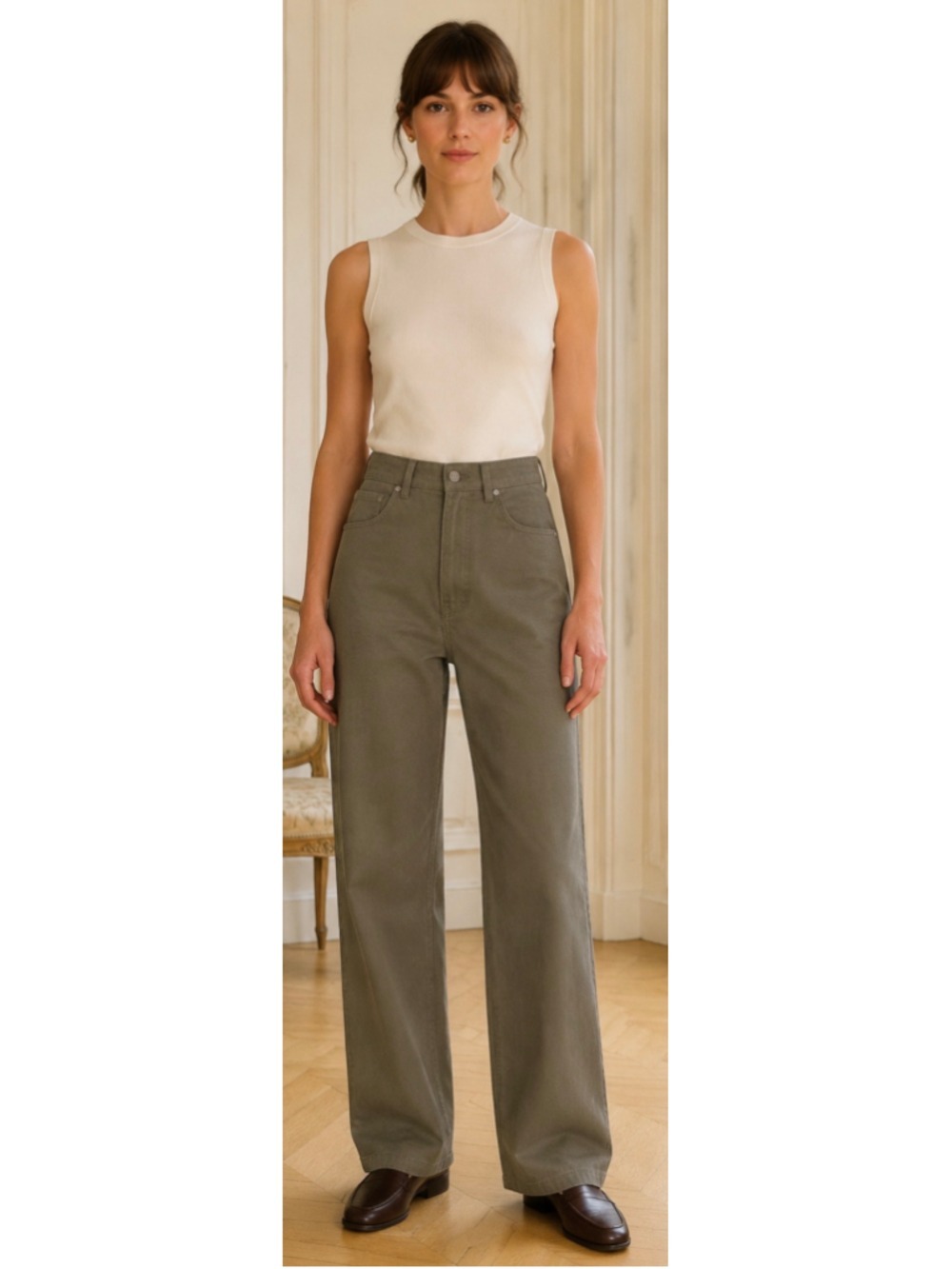TWP Olive Green Wide Leg Carpenter Pants Size 2 New